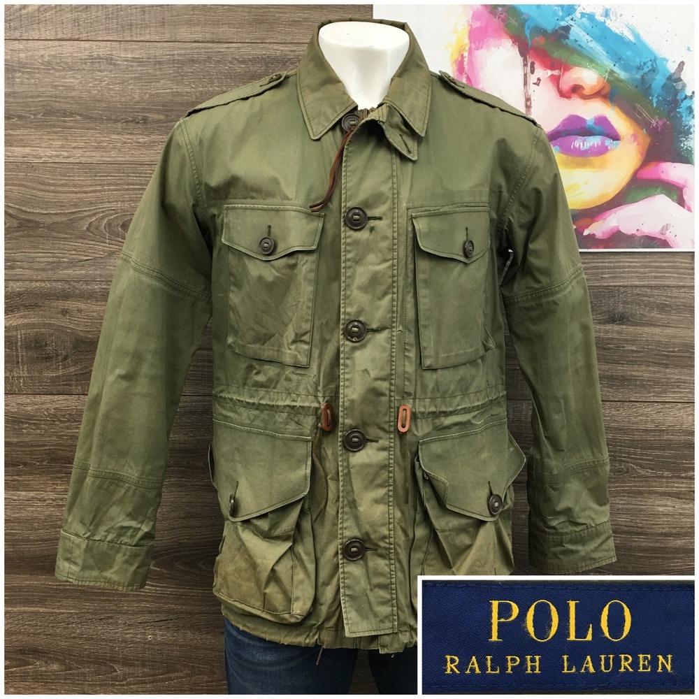 (FLAWS) Polo Ralph Lauren Mens Green Cotton Military Field Utility Jacket Large